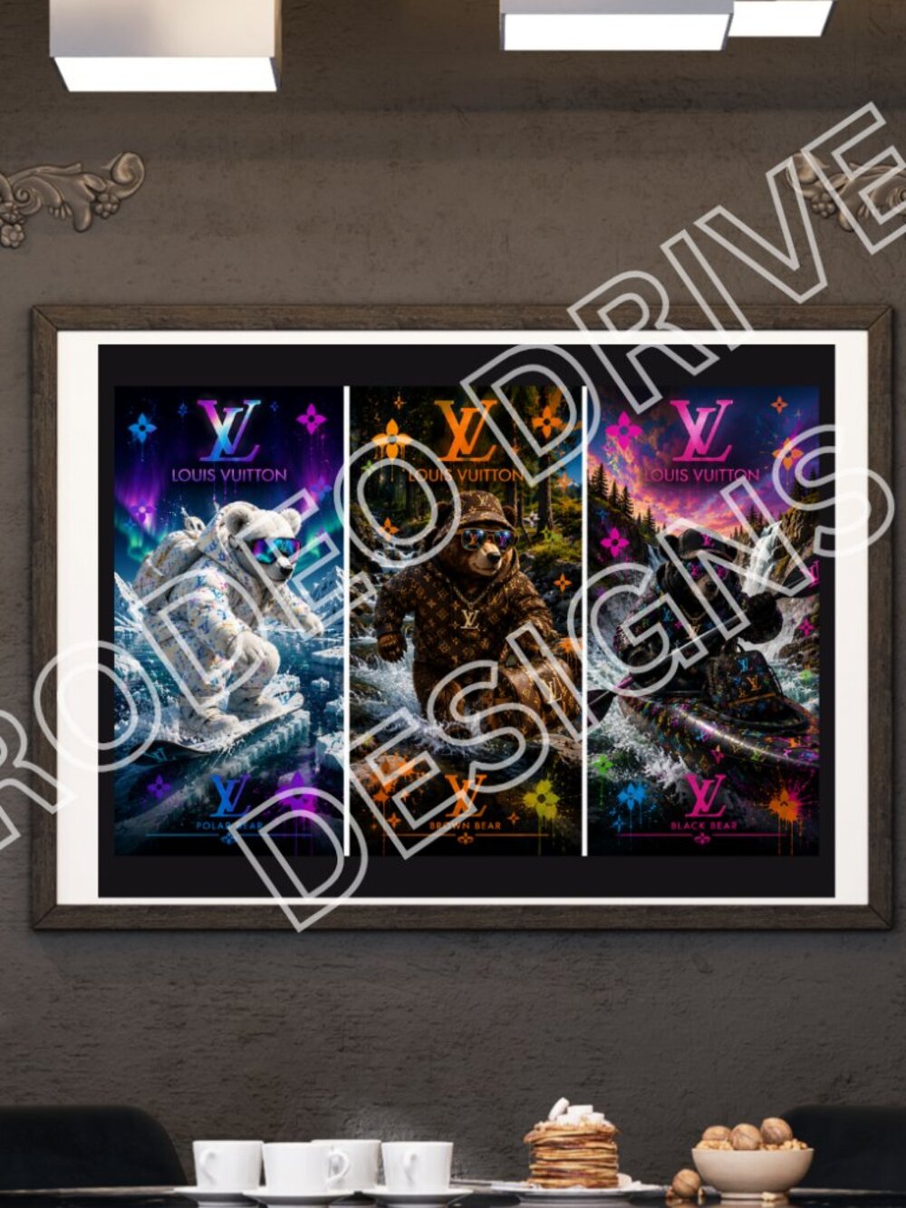 LV Inspired Bear Graffiti Wall Art Print 20x16